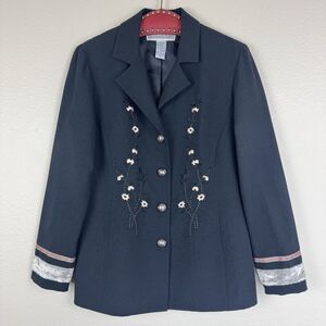 Vintage Jessica Howard Floral Embroidered Blazer Suit Jacket Velvet Trim Black 8